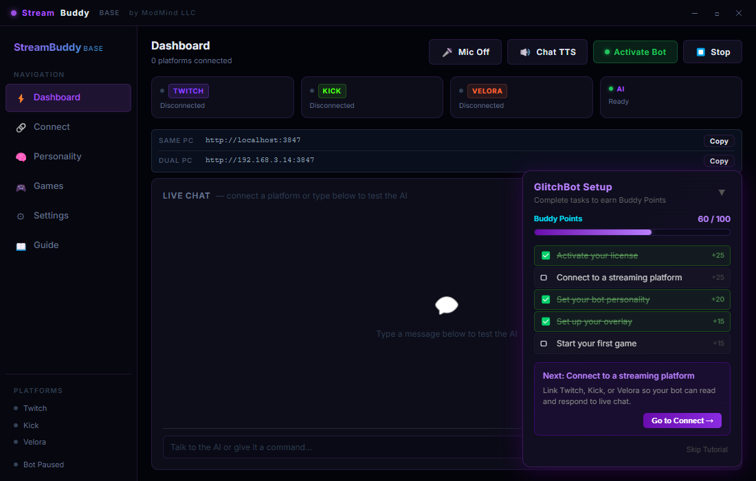 StreamBuddy dashboard — real capture